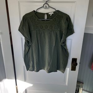 VGUC green top with lace yoke